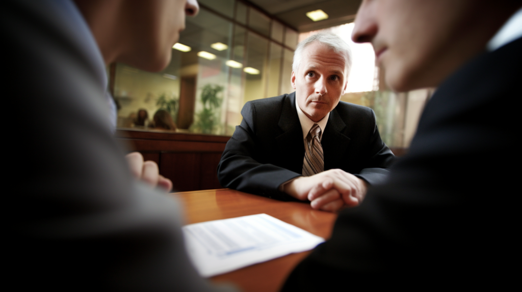 Image of tree people in a job Interview.