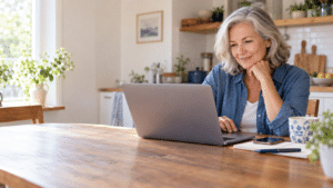 Adult using a laptop as a personal technology troubleshooter